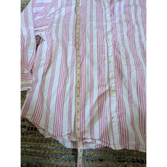 Pink White Striped 100% Cotton Long Sleeve M Button Up Visco Girl Preppy - Picture 3 of 5